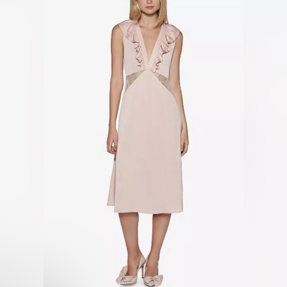NWT Avec Les Filles Lace Insert Midi Dress